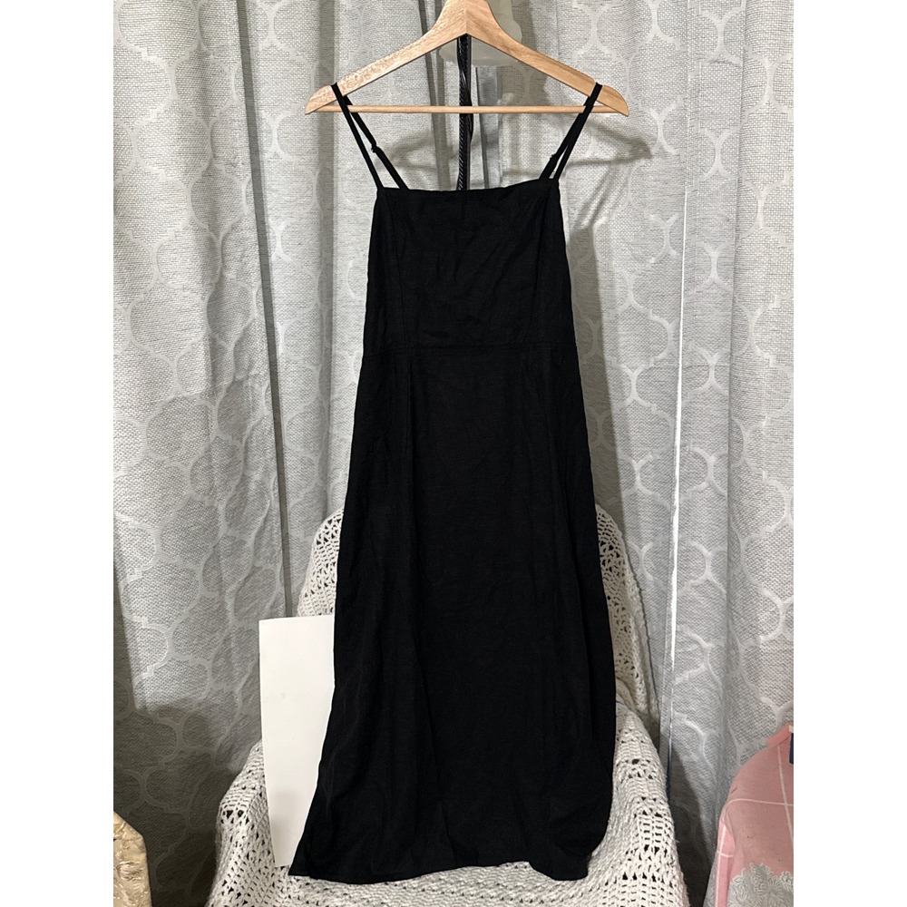 Wild Fable Black Linen Blend Lace Up Corset Back Midi Dress Womens 12